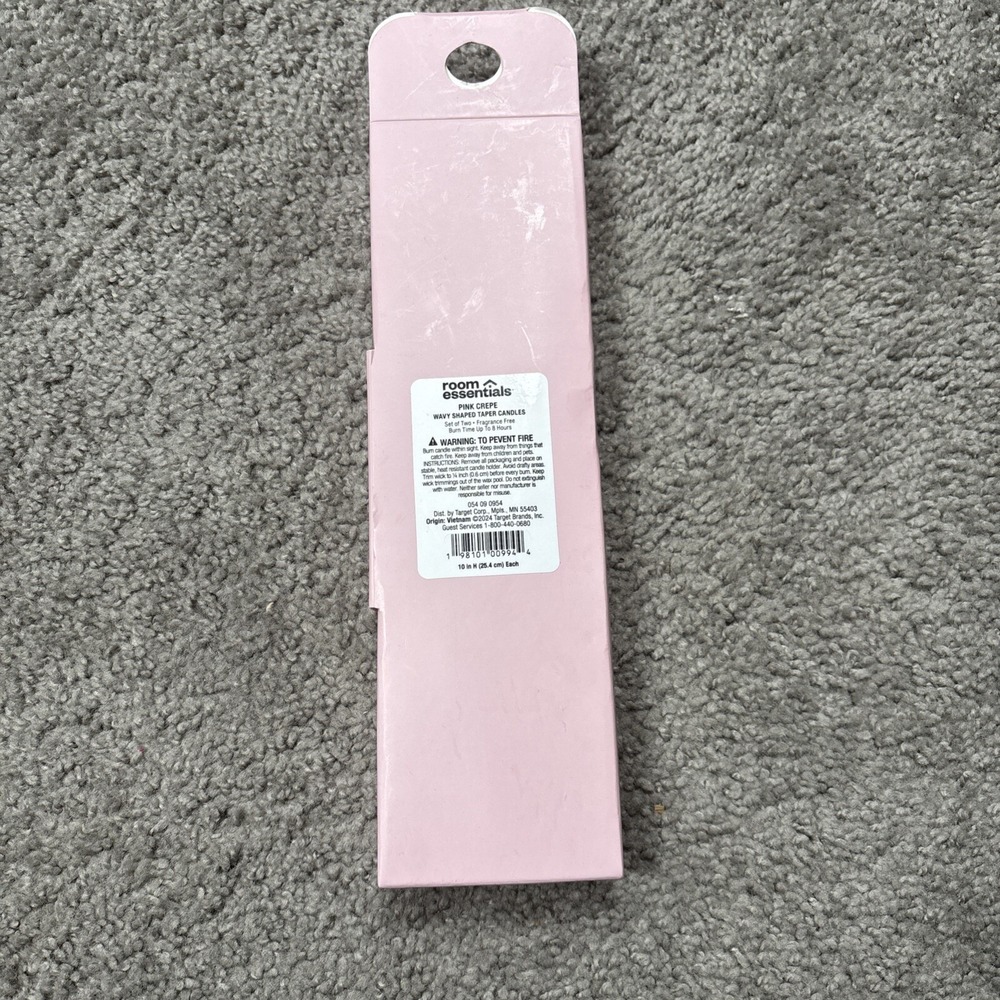 Room Essentials 10" Wavy Shaped Taper Candle Set of 2 - Pink Crepe - NEW - Picture 2 of 2